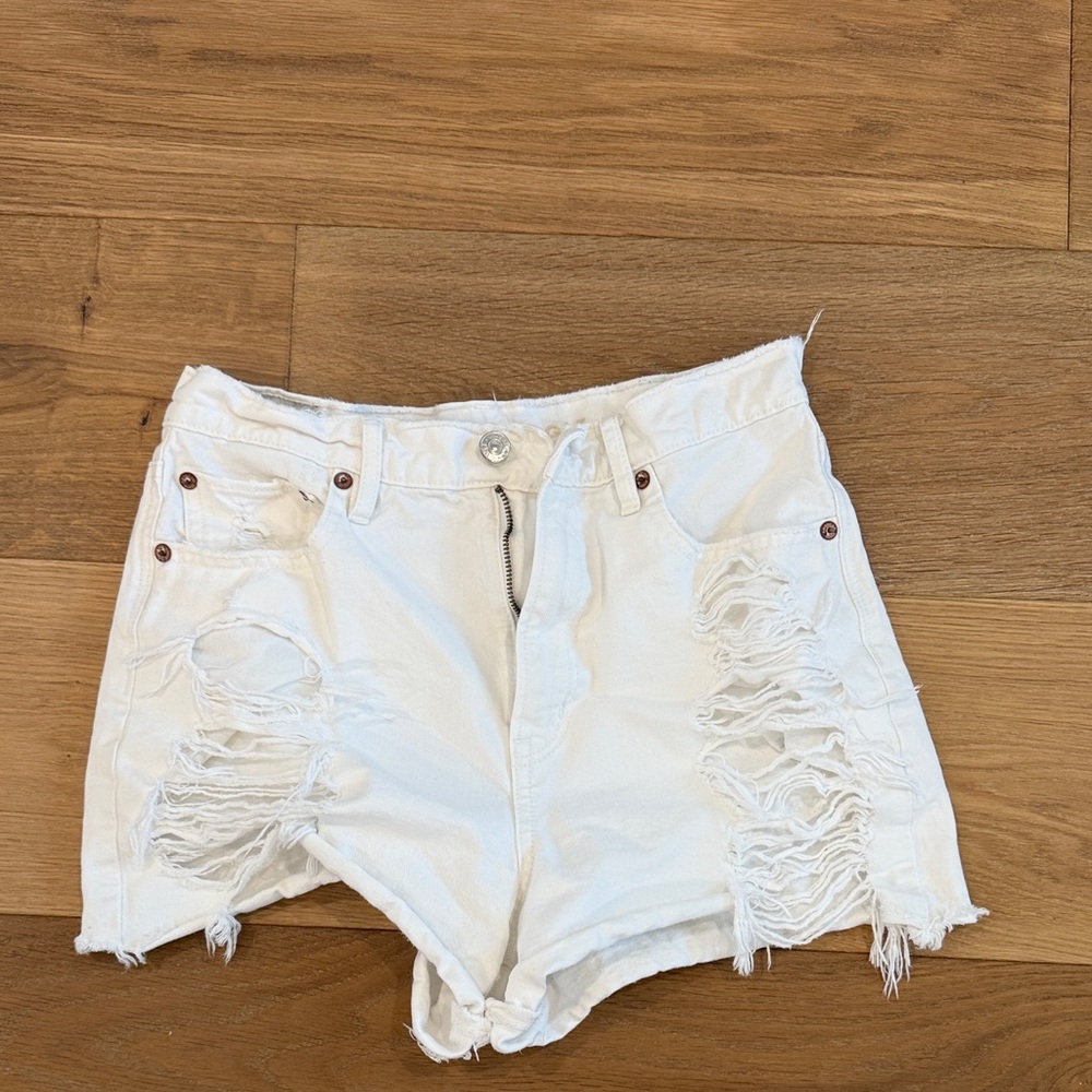 American Eagle Outfitters White Ripped Jean Shorts